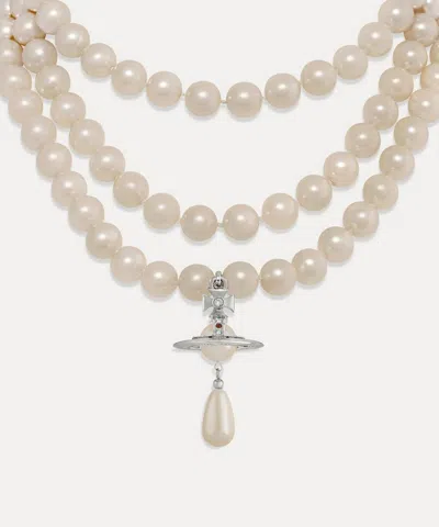 VIVIENNE WESTWOOD VIVIENNE WESTWOOD SILVER-TONE THREE ROW PEARL DROP CHOKER NECKLACE