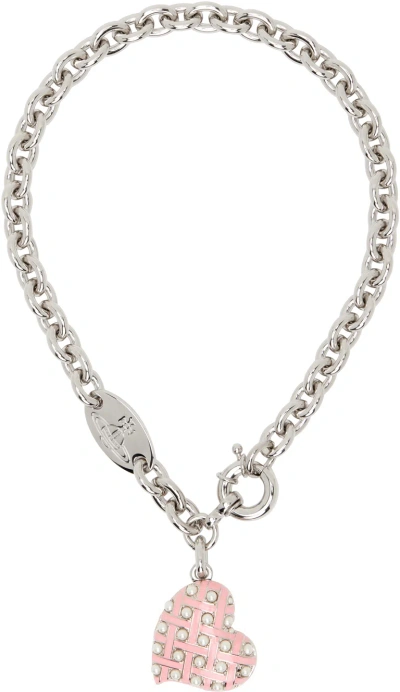 Vivienne Westwood Silver Valentines Heart Locket Necklace In P476 Platinum/creamr