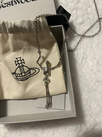 Pre-owned Vivienne Westwood Skeleton Orb Pendant Chain Long Necklace In Silver