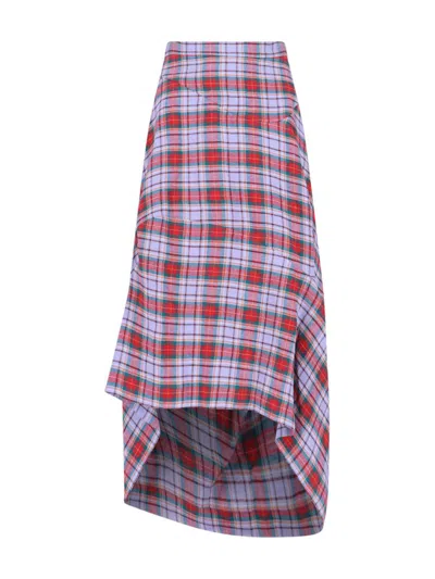 Vivienne Westwood Plaid Asymmetric Hem Knee Length Midi Skirt In Red
