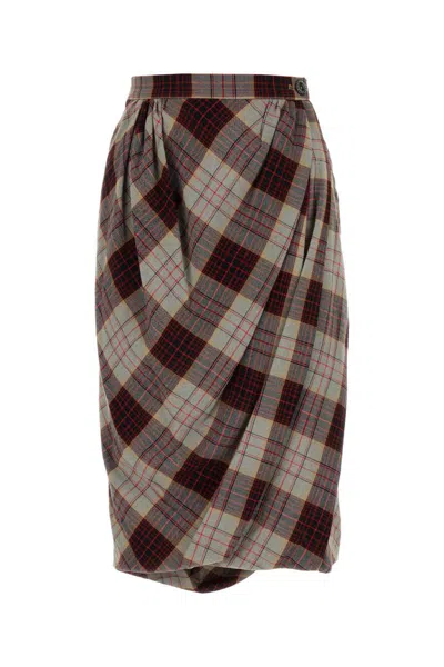 Vivienne Westwood Red & Gray Drunken Drape Midi Skirt In Multi