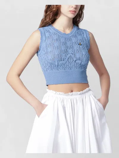 Vivienne Westwood Sleeveless Cropped Top Textured Knit Ribbed Hem In Blue