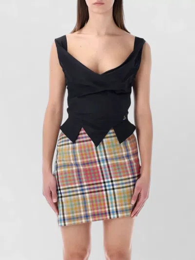 Vivienne Westwood Sunday Black Sleveless Top With Ring Neckline With Draping And Pointed Hem In Cotton Woman In Blue
