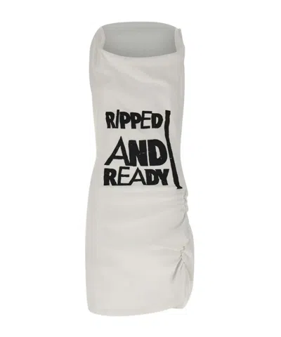 Vivienne Westwood Graphic Ruched Scoop Sleeveless Dress In White
