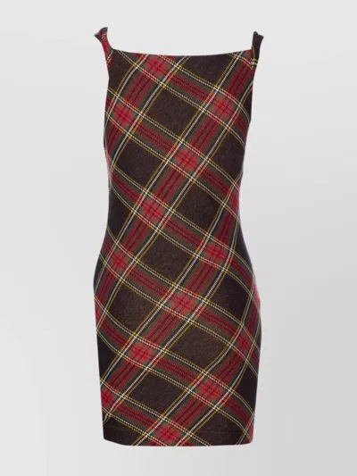 Vivienne Westwood Sleeveless Square Neckline Tartan Dress In Black
