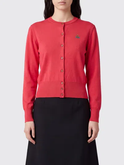 Vivienne Westwood Slim Fit Cotton And Cashmere Cardigan With Orb Logo In Red