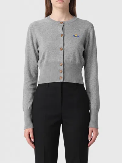 Vivienne Westwood Slim Fit Cotton And Cashmere Cardigan With Orb Logo In Grey