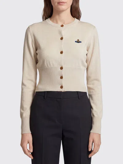 Vivienne Westwood Slim Fit Cotton And Cashmere Cardigan With Orb Logo In Neutral