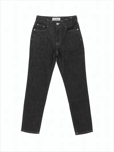 Vivienne Westwood Slim-fit Denim Pants With Five-pocket Design And Embroidered Accents In White