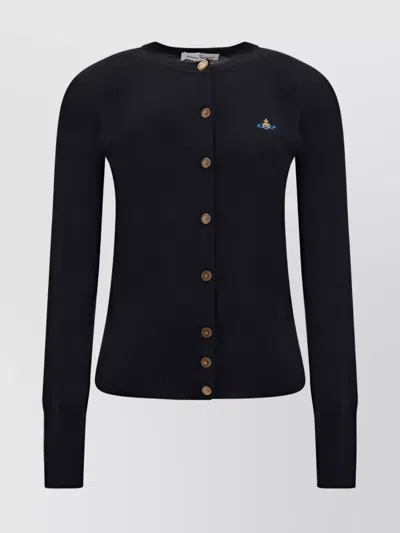 Vivienne Westwood Slim Fit Ribbed Wool Cardigan With Long Sleeves In Black