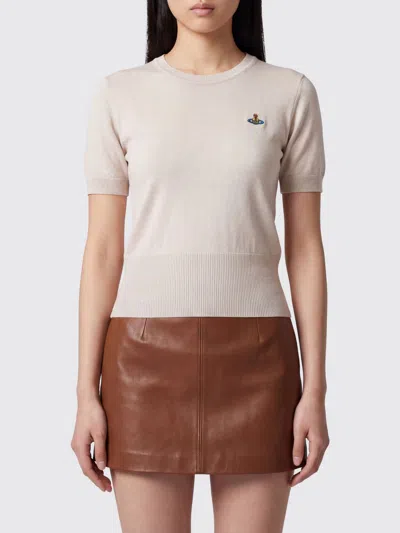 Vivienne Westwood Slim Fit Short-sleeved Wool Sweater With Orb Logo In Neutral