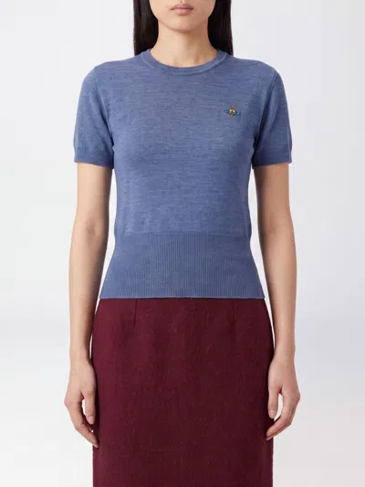 Vivienne Westwood Slim Fit Short-sleeved Wool Sweater With Orb Logo In Blue