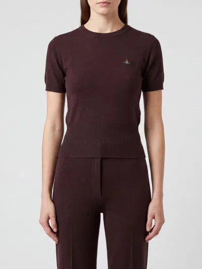 Vivienne Westwood Slim Fit Short-sleeved Wool Sweater With Orb Logo In Purple