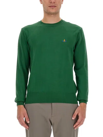 Vivienne Westwood Slim Fit T-shirt With Orb Embroidery In Green