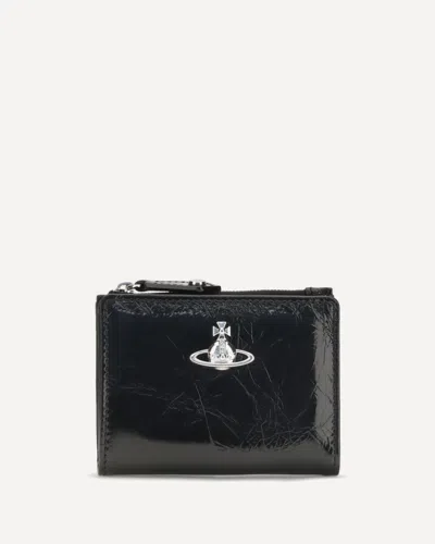 Vivienne Westwood Slim Flap Leather Wallet With Orb Plaque In Black