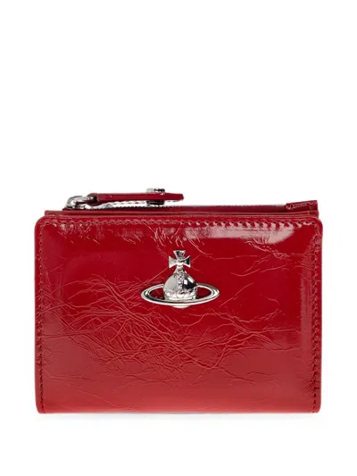 Vivienne Westwood Slim Flap Orb-plaque Leather Wallet In Red