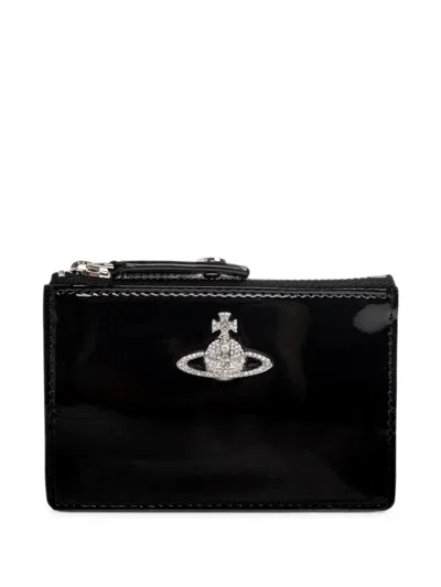 Vivienne Westwood Slim Long Crystal-embellished Orb Card Holder In Black