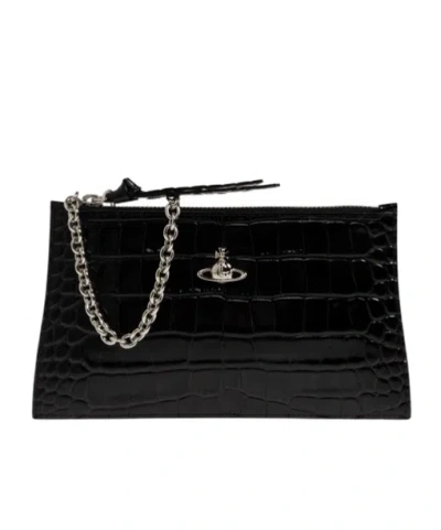 Vivienne Westwood Small Flat Zip Clutch In Black