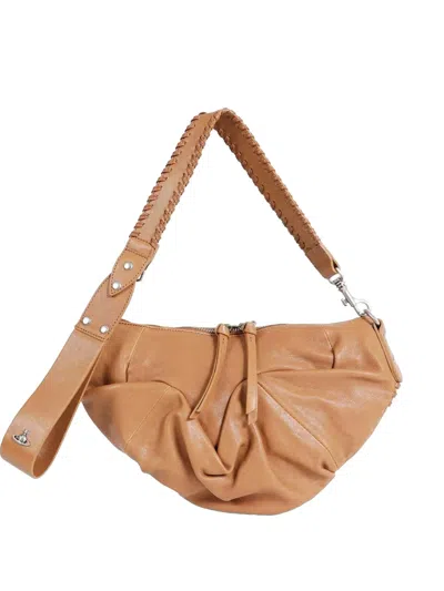 Vivienne Westwood Small Agnes Ruched Shoulder Bag In Brown