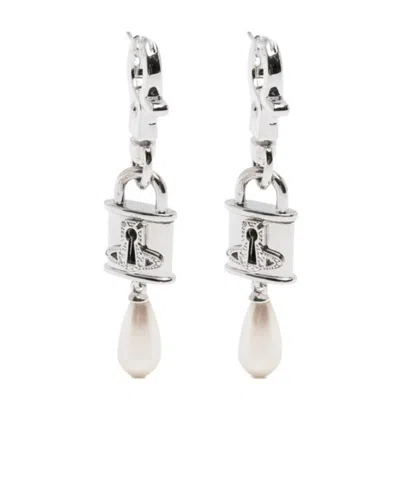 Vivienne Westwood Small Celestia Orb Padlock Earrings In Metallic