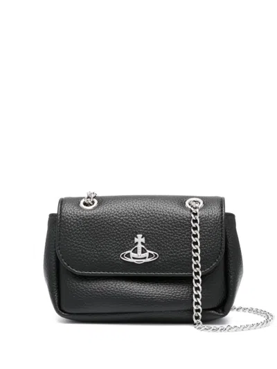 Vivienne Westwood Saffiano Biogreen Small Purse With Chain In Black