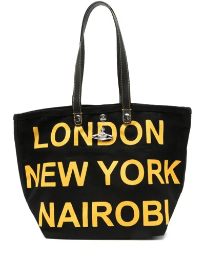 Vivienne Westwood Small City-print Tote Bag In Black