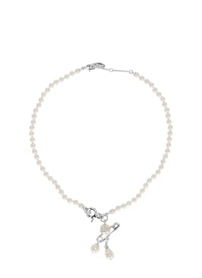 Vivienne Westwood Small Claude Pearl Necklace In Silver