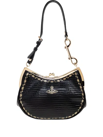 Vivienne Westwood Small Crocodile-embossed Clasp Shoulder Bag In Black