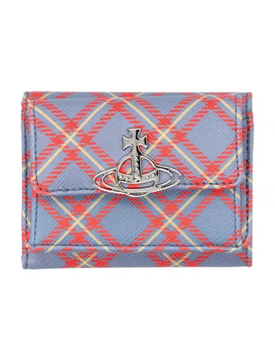 Vivienne Westwood Small Flap Purse In Blue/orange Tartan
