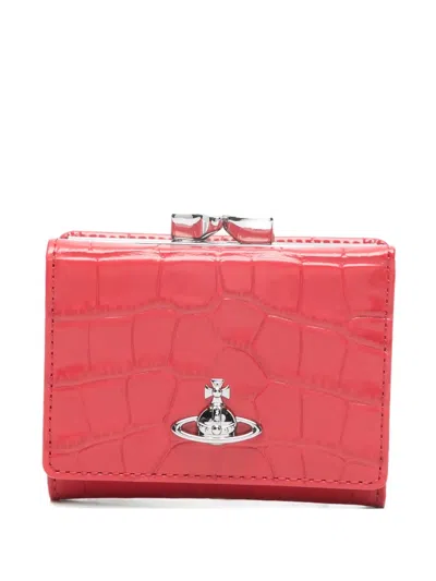 Vivienne Westwood Small Frame Croc-effect Clasp Wallet In Red