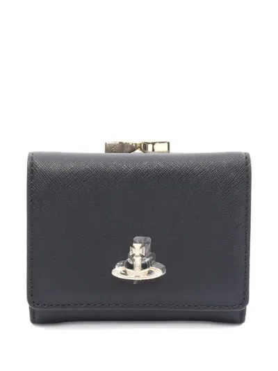 Pre-owned Vivienne Westwood Small Frame Orb Tri-fold Wallet In Black
