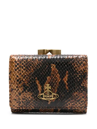 Vivienne Westwood Small Frame Wallet Emboss Snake Leather Tan One Size Women