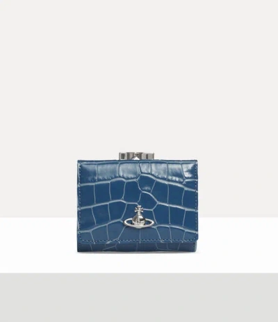 Vivienne Westwood Small Frame Wallet Emboss Croc Leather Blue One Size Women