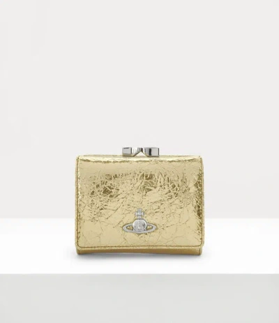 Vivienne Westwood Small Frame Wallet Metallic Crinkle Gold One Size Women
