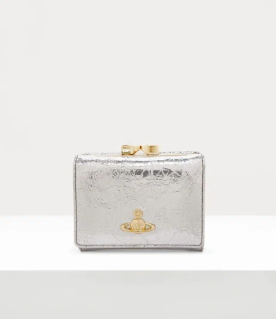 Vivienne Westwood Small Frame Wallet Metallic Crinkle Silver One Size Women