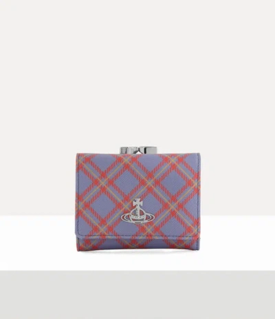 Vivienne Westwood Small Frame Wallet Saffiano Printed Blue-orange-tartan One Size Women In Multicolor