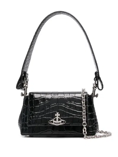 Vivienne Westwood Womens Black Hazel Croc-embossed Leather Top-handle Bag