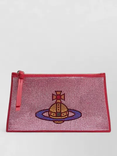 Vivienne Westwood Small Leather Clutch Removable Chain Strap In Purple