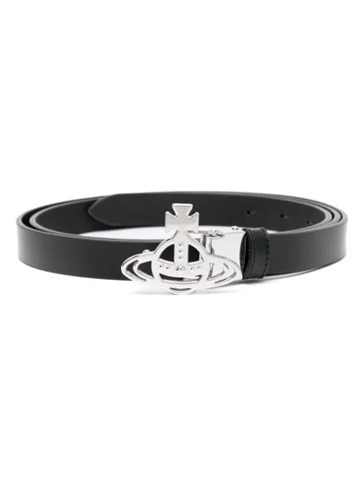 Vivienne Westwood Small Line Orb Buckle Belt In Black
