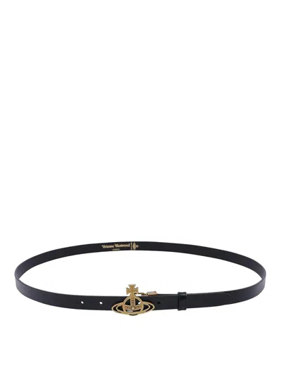 Vivienne Westwood Small Line Orb Buckle Brass In Black