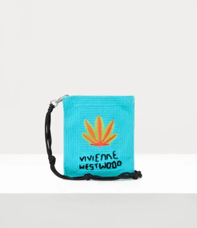 Vivienne Westwood Small Mabel Crochet Tote Bag Embroid Cotton Yarn Blue-weed-leaf