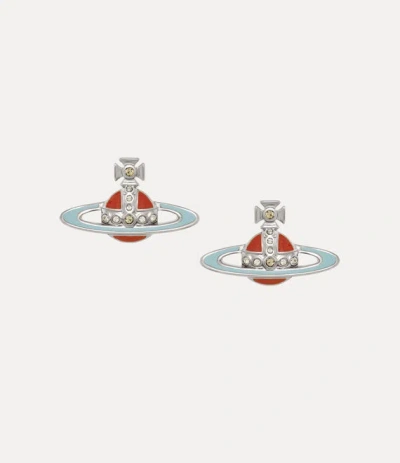 Vivienne Westwood Small Neo Bas Relief Earrings Platinum-jonquil-white-dusty-red-cz-blue-enamel Platinum-jonquil-white In Metallic