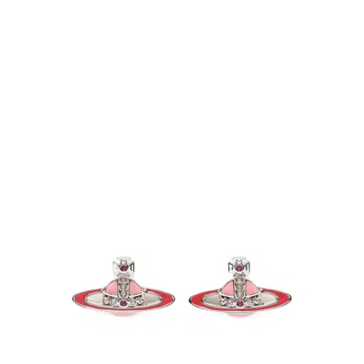 Vivienne Westwood Small Neo Bas Relief Orb Crystal-embellished Earrings In Silver/pink