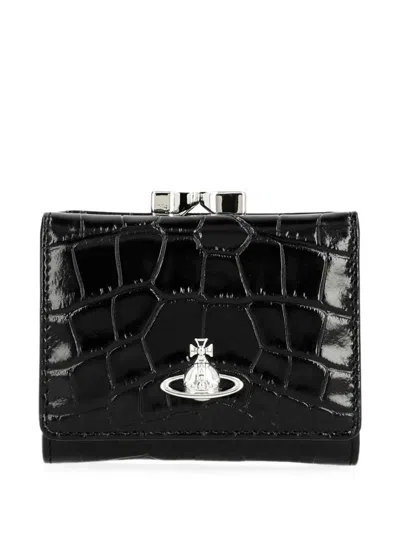 Vivienne Westwood Small Orb Bas Relief Crocodile-effect Leather Wallet In Black