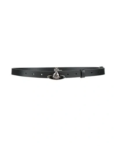 Vivienne Westwood Small Orb Buckle Belt/gunmetal Woman Belt Black Size M/l Leather In Gray