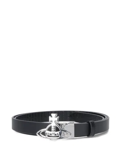 Vivienne Westwood Small Orb-buckle Leather Belt In Black
