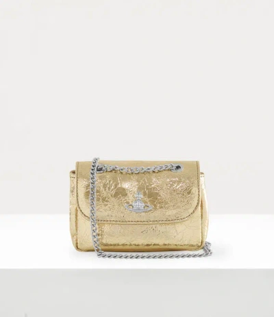 Vivienne Westwood Small Purse With Chain Metallic Crinkle Gold One Size Women