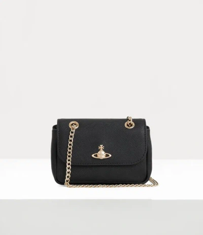 Vivienne Westwood Small Purse With Chain Saffiano Leather Plain Black3d-orb One Size Women