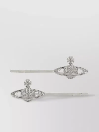 Vivienne Westwood Small Raised Bobby Pin Set In Gray