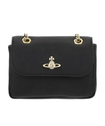 Vivienne Westwood Small Saffiano Orb Plaque Crossbody Bag In Black